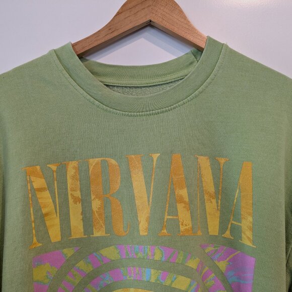 Nirvana Sweatshirt Women's XL Green Oversized Smiley Graphic Colorful Pullover - Picture 7 of 14